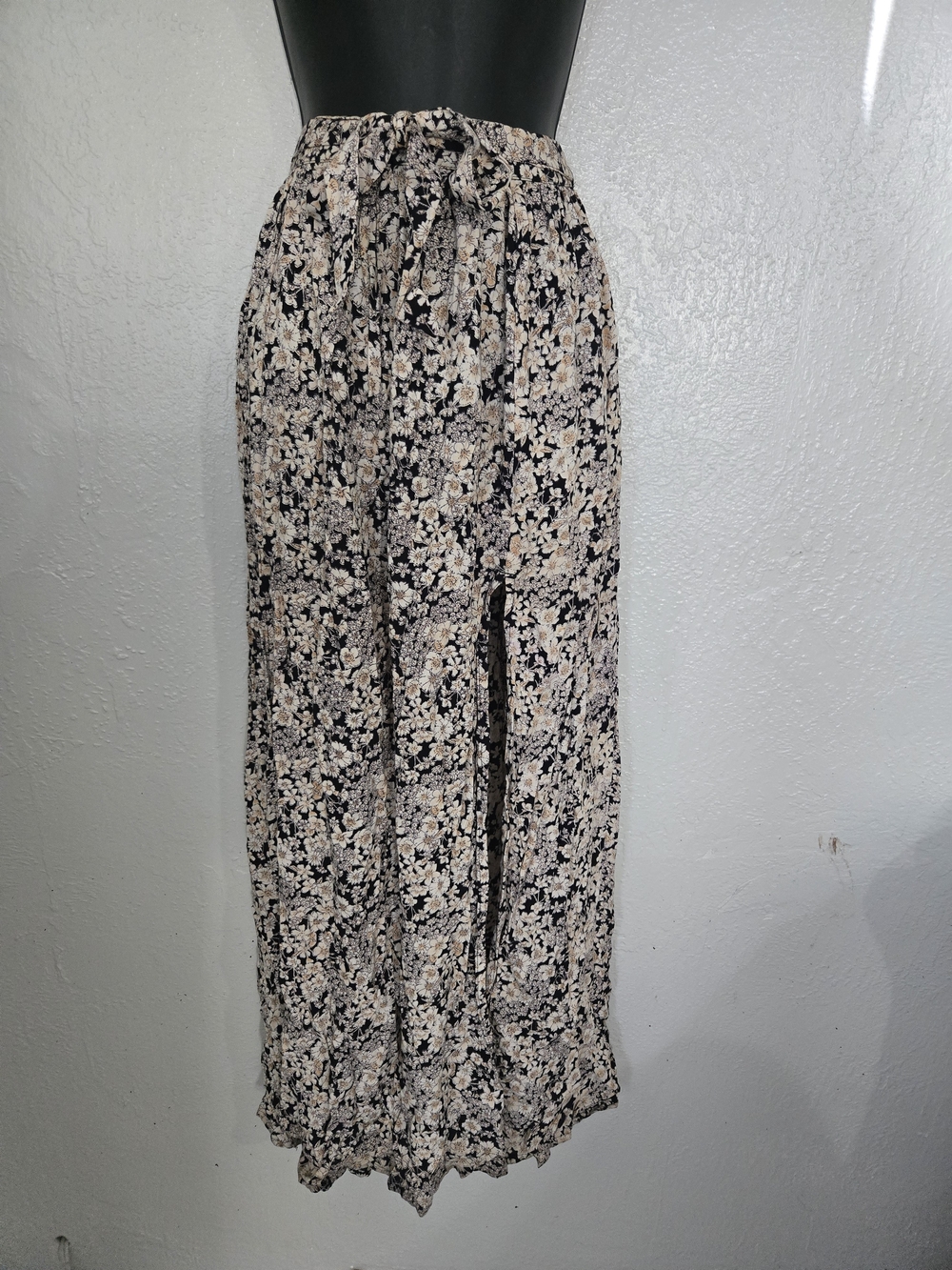 Patrons of Peace Black & Cream Floral Maxi Skirt with Front Slit